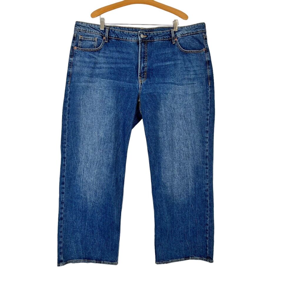 Old Navy Wide Leg Jeans Plus Sz 24 Mid Rise Medium Wash Blue Stretch Denim